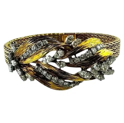 Pre-owned Cartier Mid-century  Diamond Tri Color Gold Woven Bracelet 4.48 Carats In Multiple