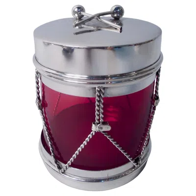 Pre-owned Cartier Midcentury Modern Red Glass & Sterling Silver Drum Jam Jar