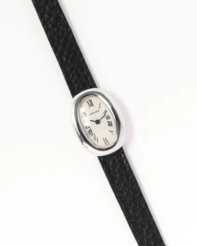 Cartier Mini Baignoire 18mm Ref 2369 18k White Gold Watch In Black