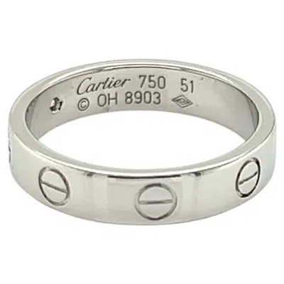 Pre-owned Cartier Mini Love Diamond 18k White Gold Band Ring W/cert Size Us 5.5 Eu 51