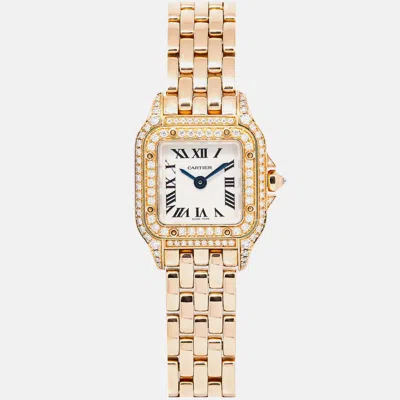 Pre-owned Cartier Mini Panthere Wjpn0020 Quartz White18k Yellow Gold Women's Wristwatch 22 Mm