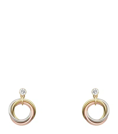 Cartier Mini White, Yellow, Rose Gold And Diamond Trinity Earrings