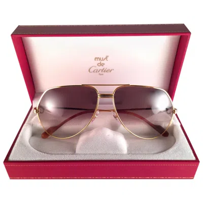 Pre-owned Cartier Mint  Vendome 56 Mm Gold Brown Lens Heavy Plated Sunglasses France