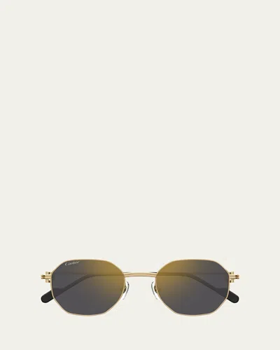 Cartier Mirrored Round Metal Sunglasses In 001 Smooth Golden Finish