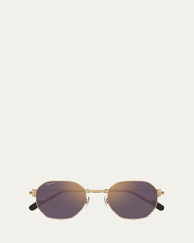 Cartier Mirrored Round Metal Sunglasses In 004 Smooth Golden Finish