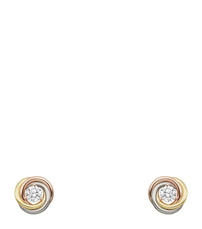 Cartier Mixed Gold And Diamond Trinity Stud Earrings