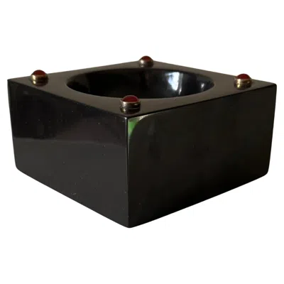 Pre-owned Cartier Modernist Black Obsidian, Gold-mounted Carnelian Stones Bowl Manner Of