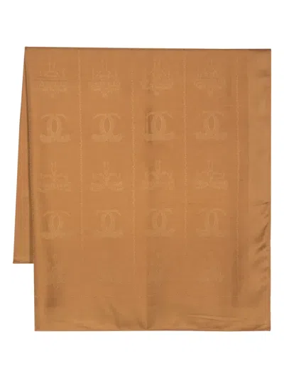 Pre-owned Cartier Monogram-pattern Silk Scarf In Brown