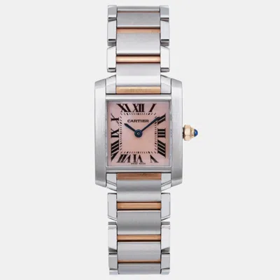 Pre-owned Cartier Mop 18k Rose Gold Stainless Steel Tank Francaise 2384 Quartz Women's Wristwatch 20 Mm