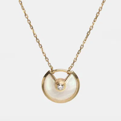 Pre-owned Cartier Mother Of Pearl Diamond 18k Yellow Gold Pendant Necklace