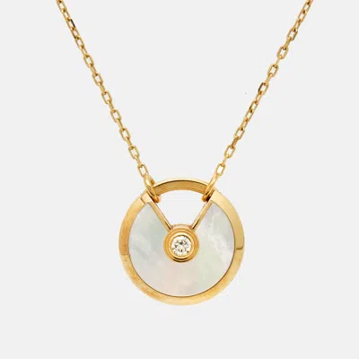 Pre-owned Cartier Mother Of Pearl Diamond 18k Yellow Gold Small Model Necklace