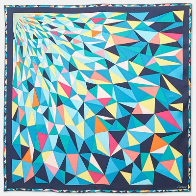 Pre-owned Cartier Multicolor Geometric Print Silk Square Scarf