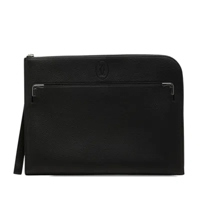 Pre-owned Cartier Must Black Leather Clutch Bag ()