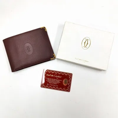 Pre-owned Cartier Must Bordeaux Leather Bill Wallet (bi-fold) ()