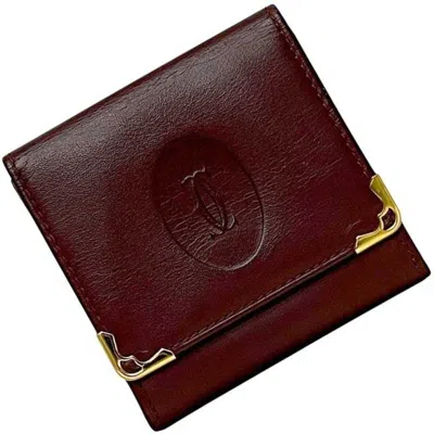 Pre-owned Cartier Must Bordeaux Leather Coin Purse/coin Case () In Burgundy