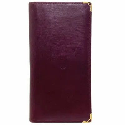 Pre-owned Cartier Must Bordeaux Leather Long Bill Wallet (bi-fold) () In Burgundy