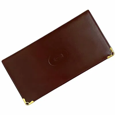 Pre-owned Cartier Must Bordeaux Leather Long Wallet (bi-fold) ()