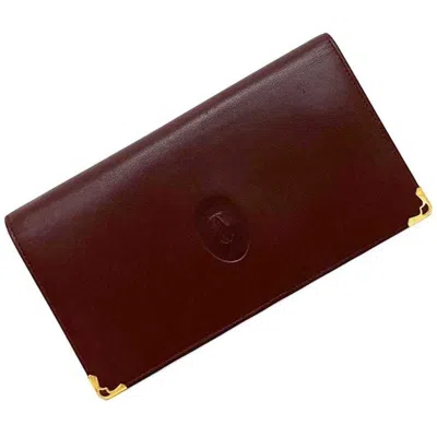 Pre-owned Cartier Must Bordeaux Leather Long Wallet (bi-fold) ()