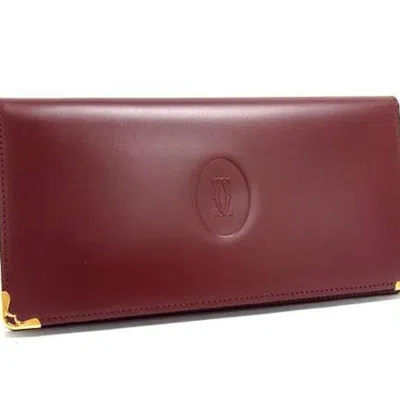 Pre-owned Cartier Must Bordeaux Leather Long Wallet (bi-fold) () In Burgundy