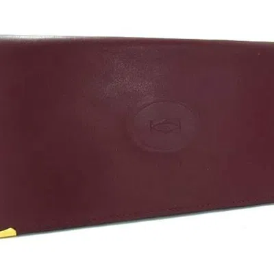 Pre-owned Cartier Must Bordeaux Leather Long Wallet (bi-fold) () In Burgundy