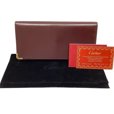 Pre-owned Cartier Must Bordeaux Leather Long Wallet (bi-fold) () In Burgundy