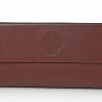 Pre-owned Cartier Must Bordeaux Leather Long Wallet (bi-fold) ()