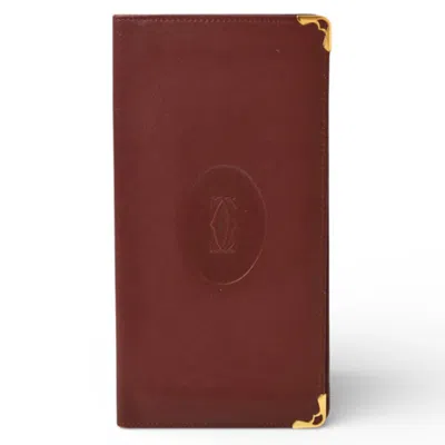 Pre-owned Cartier Must Bordeaux Leather Long Wallet (bi-fold) () In Burgundy