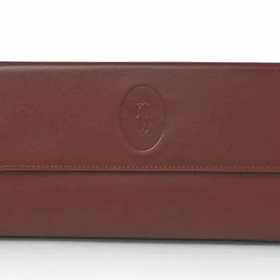 Pre-owned Cartier Must Bordeaux Leather Long Wallet (bi-fold) () In Burgundy