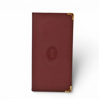 Pre-owned Cartier Must Bordeaux Leather Long Wallet (bi-fold) () In Burgundy