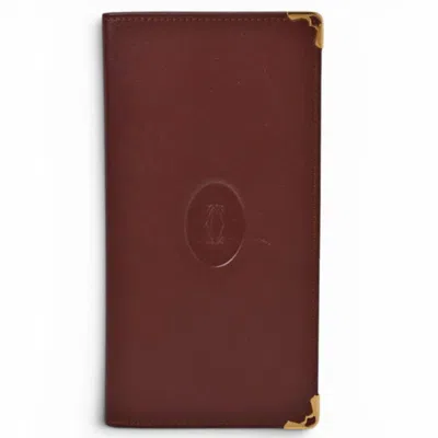 Pre-owned Cartier Must Bordeaux Leather Long Wallet (bi-fold) () In Burgundy