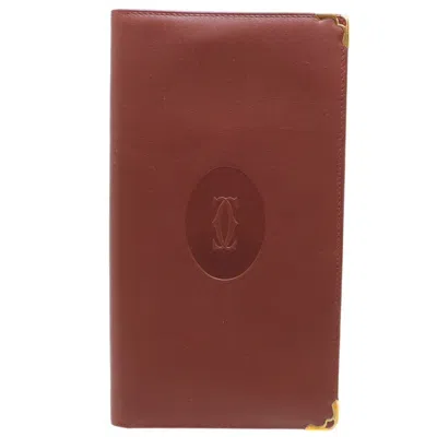 Pre-owned Cartier Must Bordeaux Red Color Leather Bill Wallet (bi-fold) () In Bordeaux, Red Color