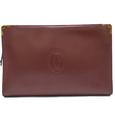 Pre-owned Cartier Must Bordeaux Red Color Leather Clutch Bag ()