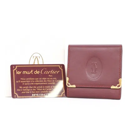 Pre-owned Cartier Must Bordeaux Red Color Leather Coin Purse/coin Case () In Burgundy