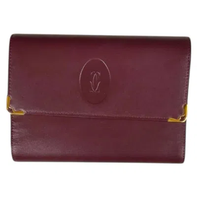 Pre-owned Cartier Must Bordeaux Red Color Leather Wallet (tri-fold) () In Burgundy