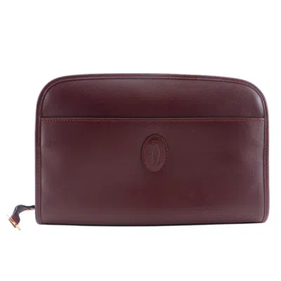 Pre-owned Cartier Must Bordeaux Red Color Wine Red Leather Clutch Bag ()