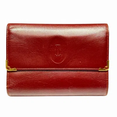 Pre-owned Cartier Must Bordeaux White Leather Coin Purse/coin Case ()
