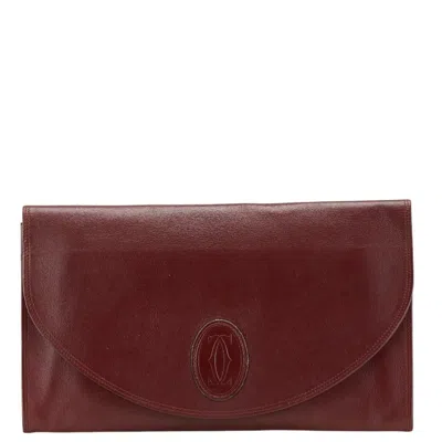 Pre-owned Cartier Must Bordeaux Wine Red Leather Clutch Bag () In Burgundy