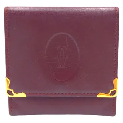 Pre-owned Cartier Must Bordeaux Wine Red Leather Coin Purse/coin Case () In Burgundy