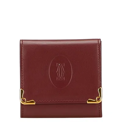 Pre-owned Cartier Must Bordeaux Wine Red Leather Coin Purse/coin Case () In Burgundy