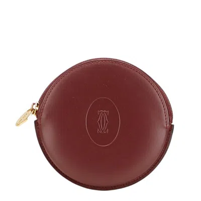 Pre-owned Cartier Must Bordeaux Wine Red Leather Coin Purse/coin Case () In Burgundy