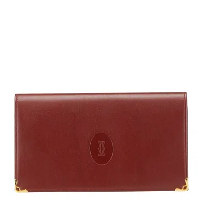 Pre-owned Cartier Must Bordeaux Wine Red Leather Coin Purse/coin Case () In Burgundy