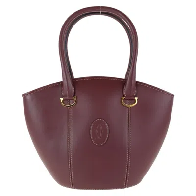 Pre-owned Cartier Must Bordeaux Wine Red Leather Handbag Tote Bag ()