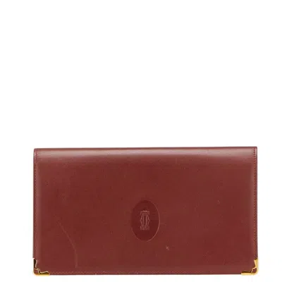 Pre-owned Cartier Must Bordeaux Wine Red Leather Long Wallet (bi-fold) () In Burgundy