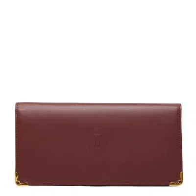 Pre-owned Cartier Must Bordeaux Wine Red Leather Long Wallet (bi-fold) () In Bordeaux, Wine Red