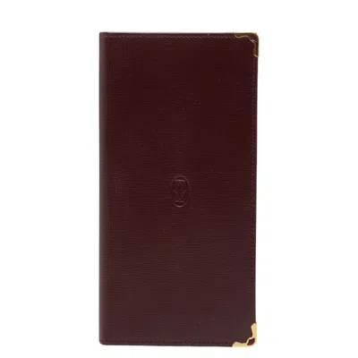 Pre-owned Cartier Must Bordeaux Wine Red Leather Long Wallet (bi-fold) () In Bordeaux, Wine Red