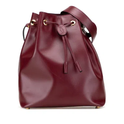 Pre-owned Cartier Must Bordeaux Wine Red Leather Shoulder Bag () In Burgundy