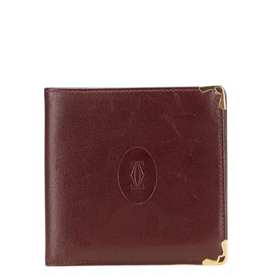 Pre-owned Cartier Must Bordeaux Wine Red Leather Wallet (bi-fold) () In Burgundy