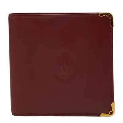 Pre-owned Cartier Must Bordeaux Wine Red Leather Wallet (bi-fold) () In Burgundy
