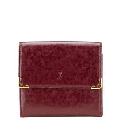 Pre-owned Cartier Must Bordeaux Wine Red Leather Wallet (tri-fold) () In Burgundy