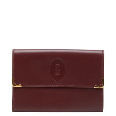 Pre-owned Cartier Must Bordeaux Wine Red Leather Wallet (tri-fold) () In Bordeaux, Wine Red